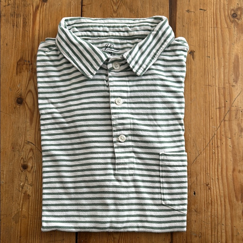 JCrew ivory/ Sage Green Striped Polo Shirt